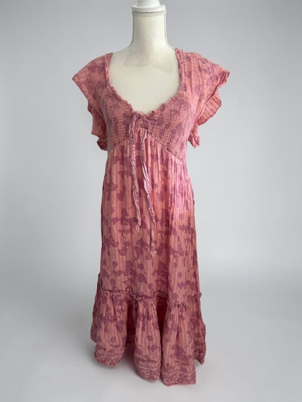 CLEOBELLA Pink Maxi Smocked Dress Size Large